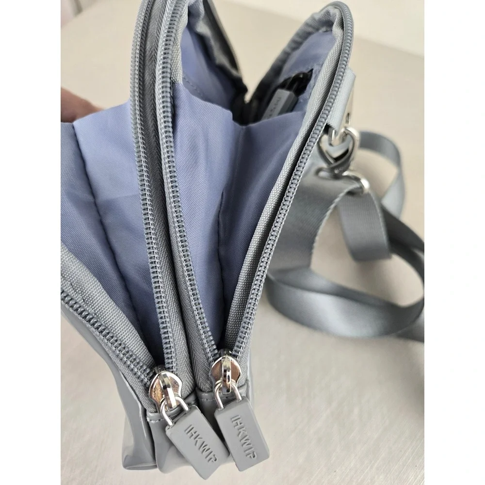 IHKWIP Grey Patent‎ Crossbody Phone Bag Small Messenger Travel Tech Organizer